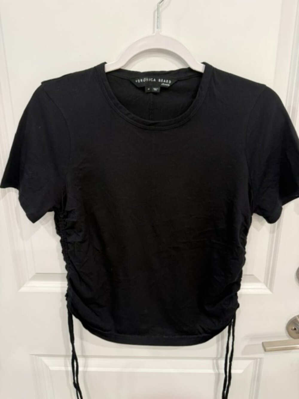 Veronica Beard Black Short Sleeve Top with Ruched Sides